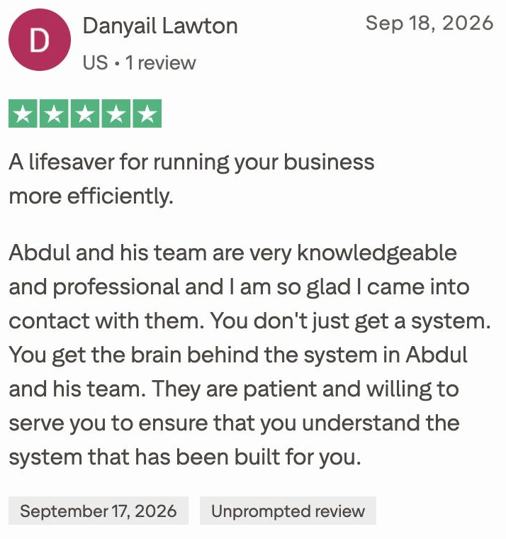 Trustpilot review by Danyail Lawton, five stars: A lifesaver for running your business more efficiently.