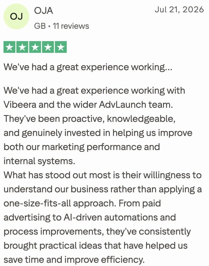 Trustpilot review by Oliver Adkins, Managing Director of Churchill Gowns, five stars: what has stood out most is their willingness to understand our business.